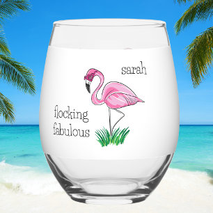 Verre À Vin Sans Pied Flamant rose rose Flocking Fabulous Rose Lunettes