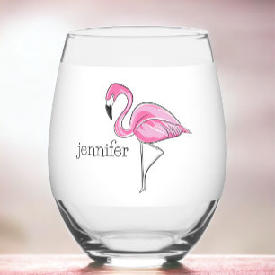Verre À Vin Sans Pied Flamant rose rose Preppy Personnalisé