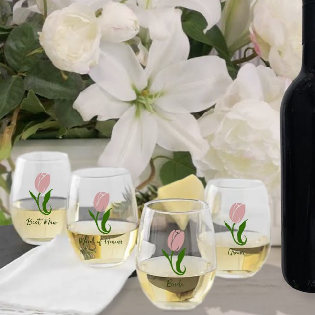 Verre À Vin Sans Pied Fleur de tulipe rose (Créateur téléchargé)