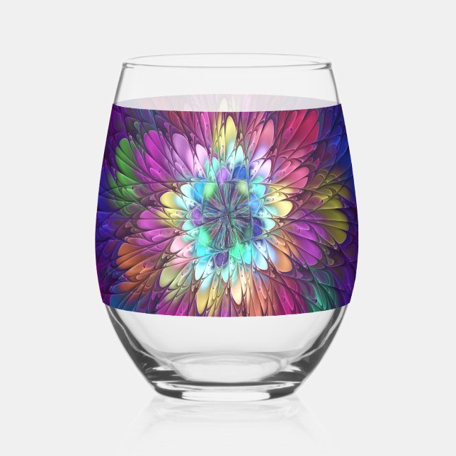 Verre À Vin Sans Pied Fleur psychédélique colorée Art fractal Abstrait (Recto)