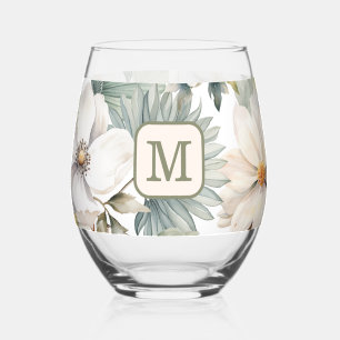 Verre À Vin Sans Pied Fleurs aquarelles à monogramme personnalisé