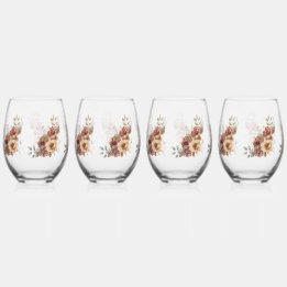 Verre À Vin Sans Pied Fleurs d'automne chaudes