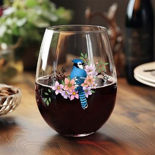 Verre À Vin Sans Pied Fleurs de printemps bleu Jay