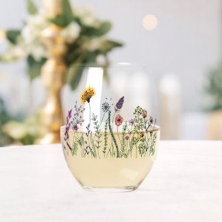 Verre À Vin Sans Pied Fleurs d'eau