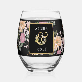 Verre À Vin Sans Pied Fleurs d'été sur Mariage noir