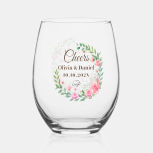 Verre À Vin Sans Pied Fleurs Roses Élégantes Cheers