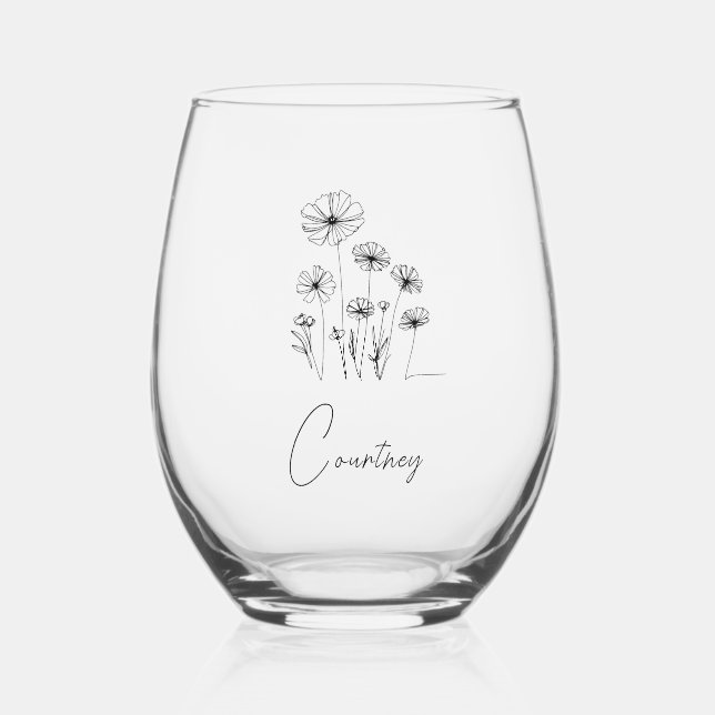 Verre À Vin Sans Pied Fleurs sucrées avec nom personnalisé (Recto)