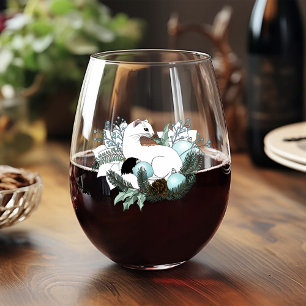 Verre À Vin Sans Pied Flocons de neige bleus de l'hermine blanche de Noë