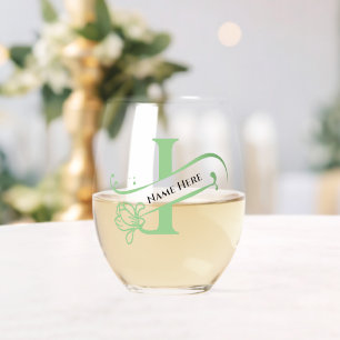 Verre À Vin Sans Pied Floral Monogramme Lettre I Ajouter Nom Changer de