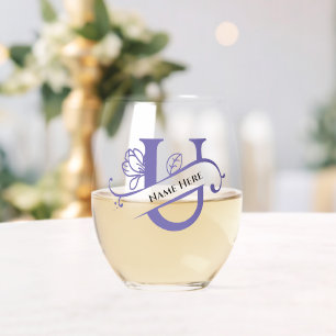 Verre À Vin Sans Pied Floral Monogramme Lettre U Ajouter Nom Changer de