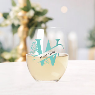 Verre À Vin Sans Pied Floral Monogramme Lettre W Ajouter Nom Changer de