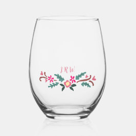 Verre À Vin Sans Pied Florales rustiques avec initiales