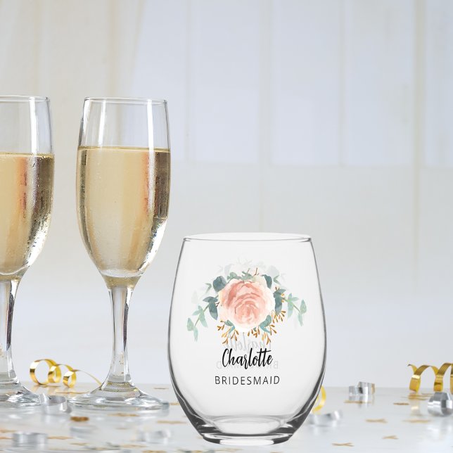 Verre À Vin Sans Pied Floraux d'or rose de Bridesmaid (Créateur téléchargé)