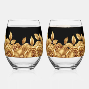 Verre À Vin Sans Pied Fond personnalisé de roses dorées pour mariage/fêt