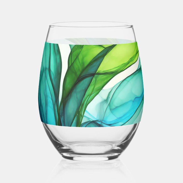 Verre À Vin Sans Pied Formes en vert et bleu (Recto)