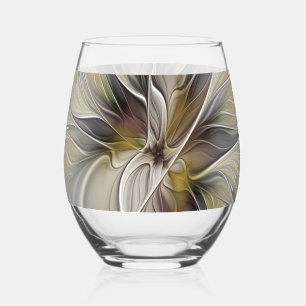 Verre À Vin Sans Pied Fractal floral, fleur de fantaisie aux couleurs de