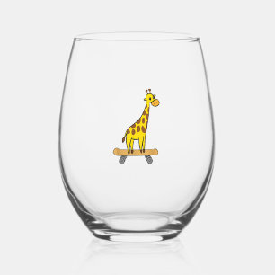 Verre À Vin Sans Pied Funny Giraffe Lover Giraffe Skateboard