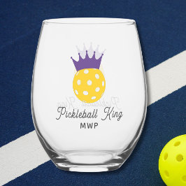 Verre À Vin Sans Pied Funny Pickleball King Monogramme personnalisé