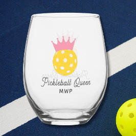 Verre À Vin Sans Pied Funny Pickleball Queen Monogramme personnalisé