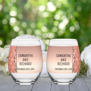 Verre À Vin Sans Pied Glam Rose Gold Parties scintillant déchiré Mariage