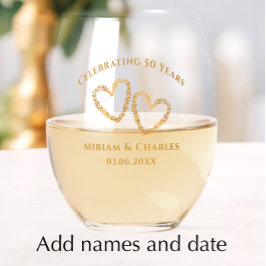 Verre À Vin Sans Pied Golden 50th Mariage Anniversaire Coeur personnalis