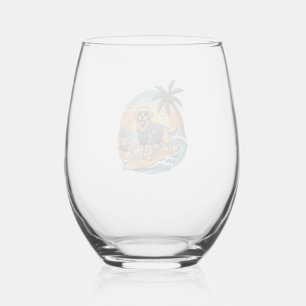 Verre À Vin Sans Pied Golden Retriever Chien Surfant Planche de Surf Cou