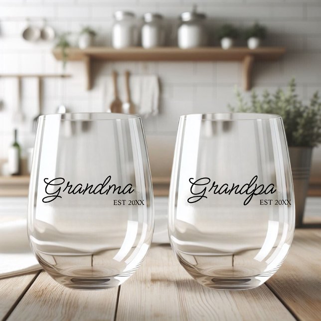 Verre À Vin Sans Pied Grand-Mère Et Grand-Père Personnalisés (Créateur téléchargé)