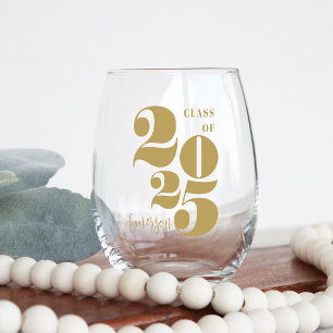 Verre À Vin Sans Pied Grande année Classe de 2025 Graduation personnal