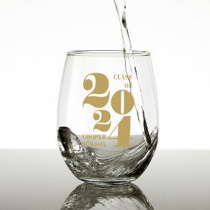 Verre À Vin Sans Pied Grande année Classe de 2025 Graduation personnal