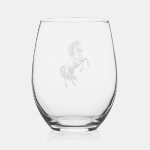 Verre À Vin Sans Pied Gravure Vintage Cheval Cabré Design Vectoriel_1