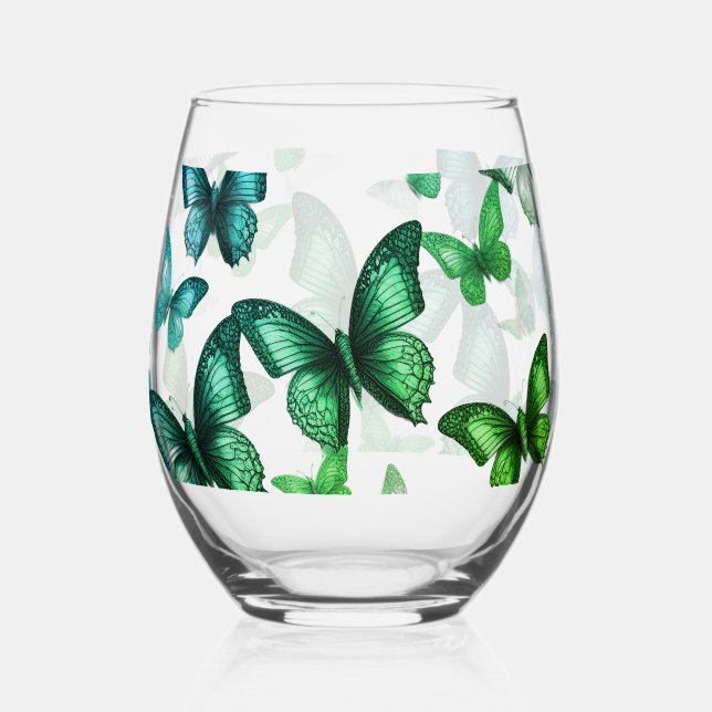 Verre À Vin Sans Pied Green Butterfly  Stemless Wine Glass (Recto)