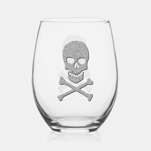 Verre À Vin Sans Pied Halloween crâne et os croisés