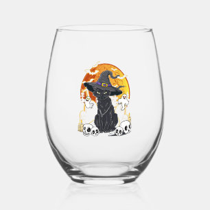 Verre À Vin Sans Pied Halloween de chat noir