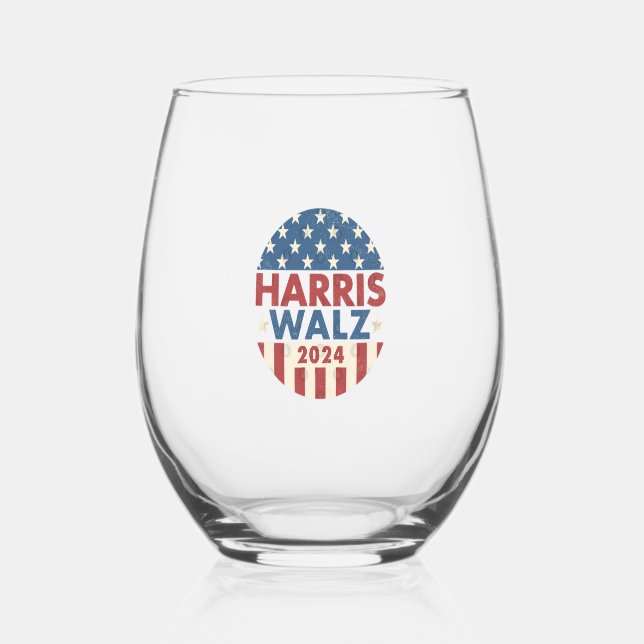 VERRE À VIN SANS PIED HARRIS WALZ 24 DÉMOCRATIE 2024 (Recto)