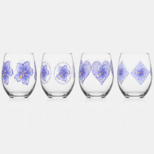 Verre À Vin Sans Pied Hibiscus & dentelle BLEU