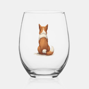 Verre À Vin Sans Pied Illustration de chien vue de dos vintage sur fond