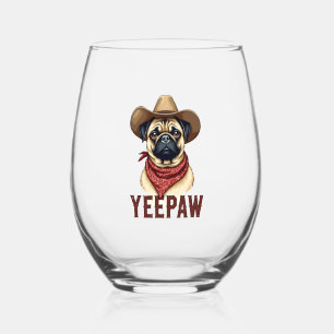 Verre À Vin Sans Pied Illustration de chien western YeePaw Pug cowboy vi