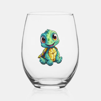 Verre À Vin Sans Pied Illustration de tortue caricaturale