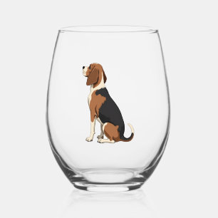 Verre À Vin Sans Pied Illustration d'un chien Beagle vintage vu de dos A