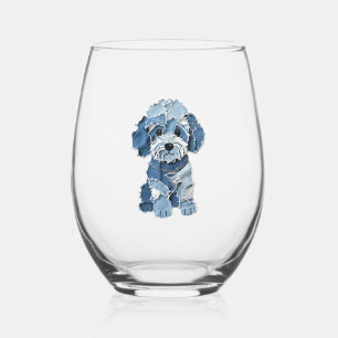 Verre À Vin Sans Pied Illustration mignonne de chien en patchwork de den