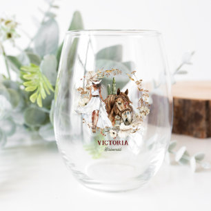 Verre À Vin Sans Pied Illustré Western Demoiselle d'honneur de la mari