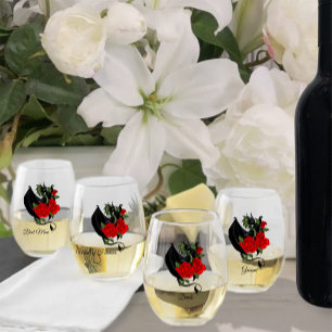 Verre À Vin Sans Pied Imaginaire de Roses rouges Dragon Noir