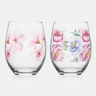 Verre À Vin Sans Pied Impression florale peinte à la main