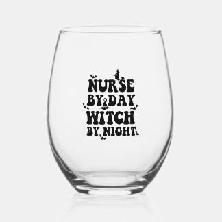 Verre À Vin Sans Pied Infirmière Halloween drôle Par Sorcière De Jour Pa