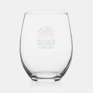 Verre À Vin Sans Pied J'aime mon chien Blake Design de gravure rétro_1
