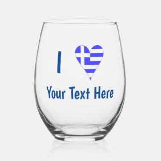 Verre À Vin Sans Pied Je (Drapeau Grec Funky Heart) Votre Texte