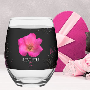 Verre À Vin Sans Pied Je t'aime - Rose - Saint-Valentin Personnalisé Ten