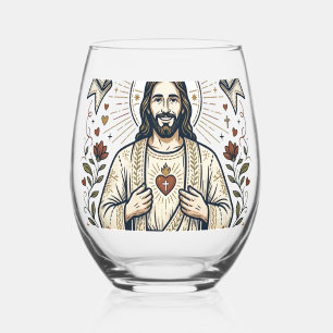 Verre À Vin Sans Pied Jésus Couture Tricotage Chemise Graphique Chrétien