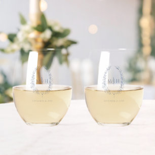 Verre À Vin Sans Pied Jeu d'articles de ligne ovale feuille mariage bleu