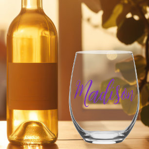 Verre À Vin Sans Pied Joli nom personnalisé écriture manuscrite violet